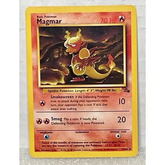 Magmar 39/62‎ Pokemon Card Unlimited Fossil Non Halo WOTC 1999 Vintage LP - Picture 1 of 6